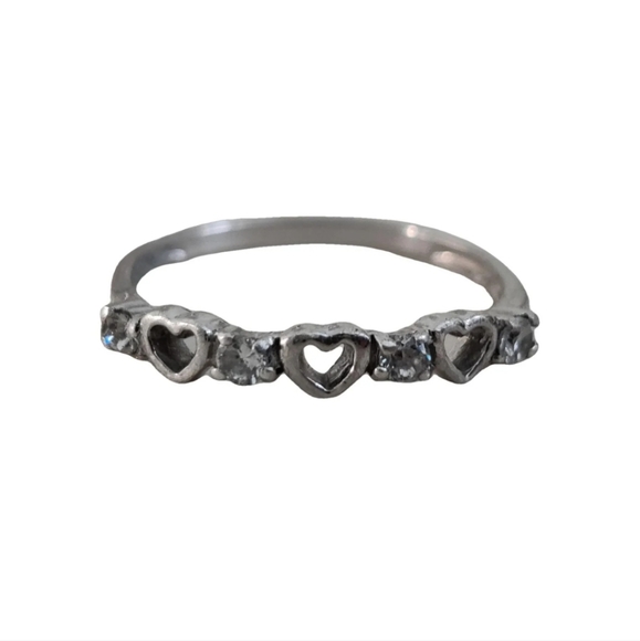 Dainty Sterling Silver Ring Open Work Hearts and CZ - Picture 3 of 14